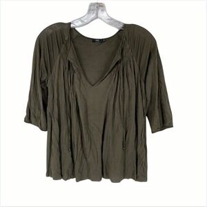 Fillipa K Knit Top Womens Size Small Brown Tencel 3/4 Sleeve Smocked Lined Soft